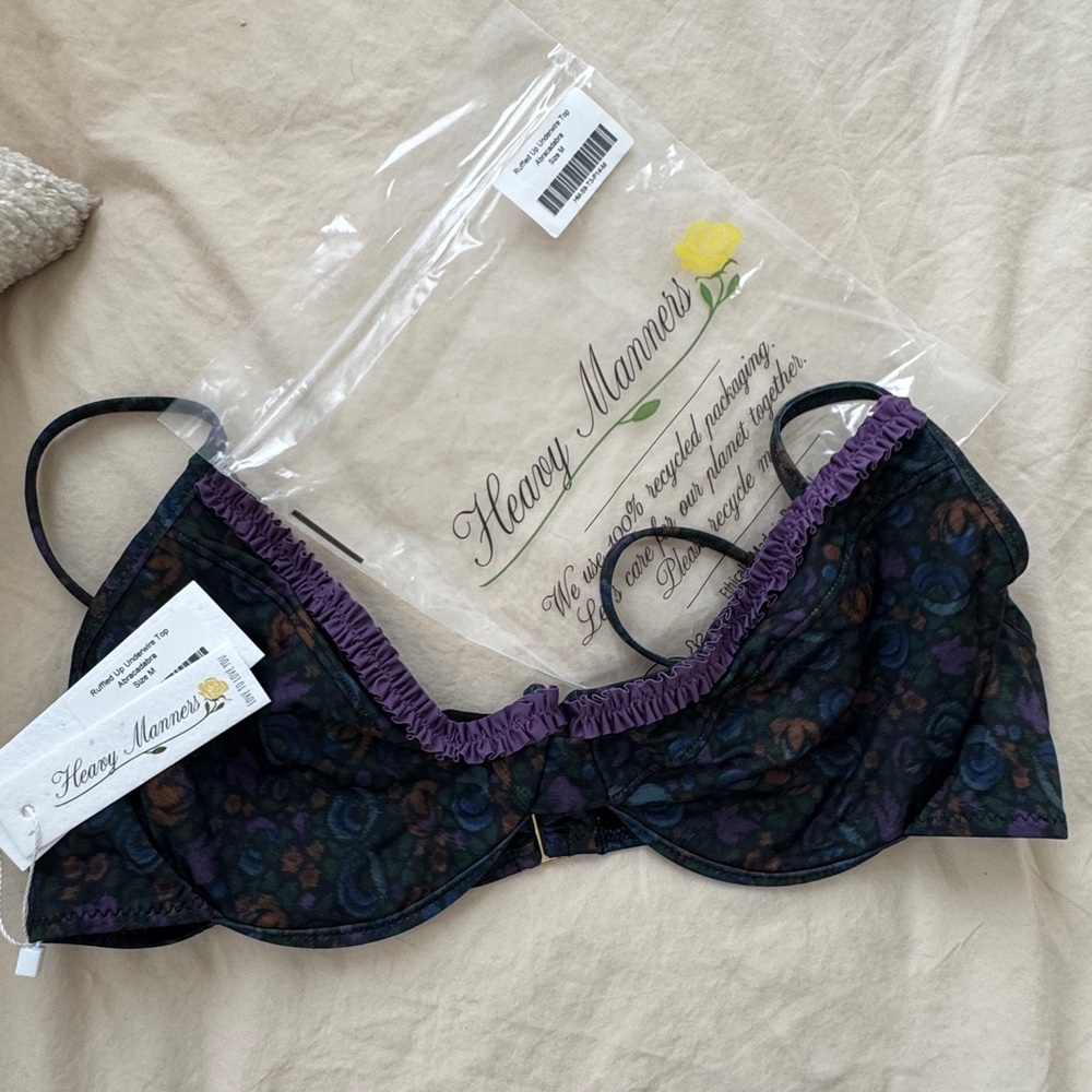 Heavy Manners Floral Underwire Bikini Top - Black and Purple